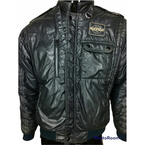 Vintage 80s MVP Blue Streak Men's Black Racing Cafe Bomber Jacket Size Small - Picture 3 of 12